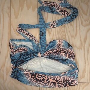 SHEIN Blue and Pink Leopard Print Crop Top
